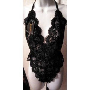 Women's Zgl-Sexy Black Floral Lace See Through Lingerie NWT Medium